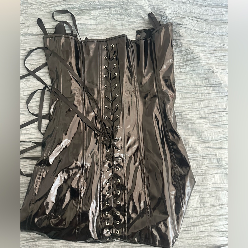 Shiny Black Lace-Up PVC Corset